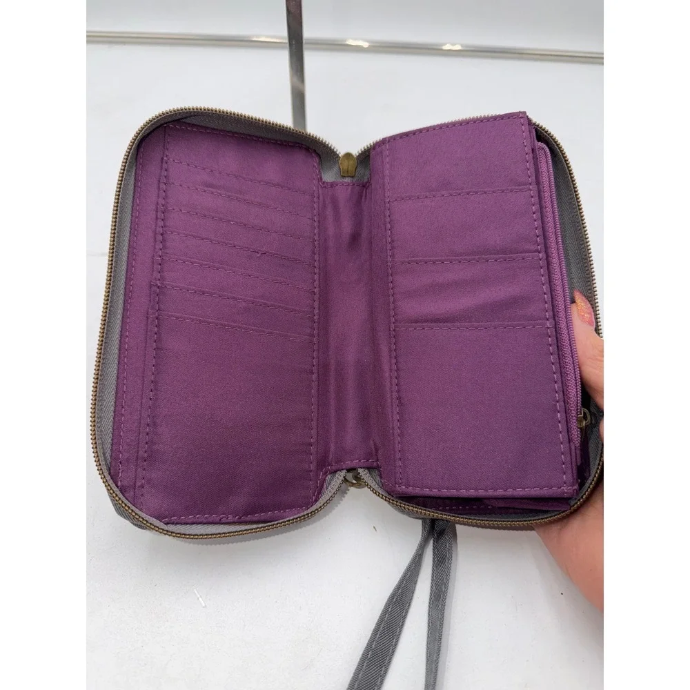 Travelon RFID Blocking Wristlet Wallet Gray Purple Nylon Travel Clutch New